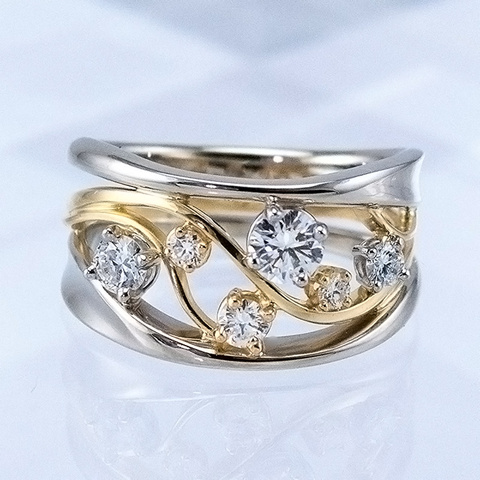 Huitan – bague de fiançailles et de mariage pour femmes, bijou à la mode en zircon cubique, couleur argent et or, deux tons ► Photo 1/6