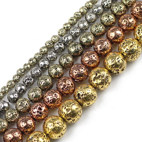 JHNBY-perles rondes amples, or, 13 couleurs Bronze, pierre de lave naturelle, 4/6/8/10/12MM, pour la fabrication de bracelets et bijoux, bricolage ► Photo 1/6