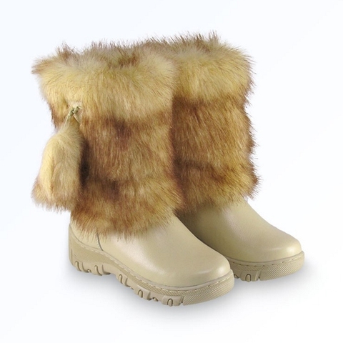 Bottes enfants naturel très chaud, feutre et semelle moulée, en cuir véritable et fourrure, bottes bottes d'hiver pour enfants ► Photo 1/5