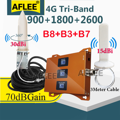 Amplificateur 4G 900 1800 2600 amplificateur de Signal de téléphone portable Tri-bande répéteur GSM 2G 3G 4G données amplificateur de Signal Mobile DCS WCDMA LTE ensemble ► Photo 1/6