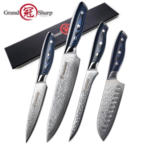 Grandsharp ensemble de 4 couteaux damas, Chef japonais en acier, Santoku utilitaire, couteau de cuisine à désosser, meilleur cadeau, outils de cuisine Pro pour Chef ► Photo 1/6