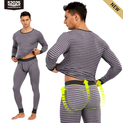 52025 hommes sous-vêtement thermique rayé doux lumière longue Johns coton Modal confortable taille large hommes thermiques sous-vêtements rayés ► Photo 1/5