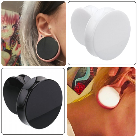 Paire 3-50mm acrylique solide bouchon d'oreille blanc et noir boucle d'oreille grand grand Tunnel taille civière selle chair Tunnel expanseur corps bijoux ► Photo 1/6