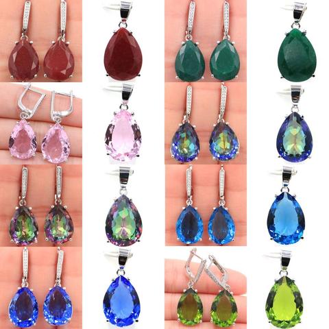 35x13 & 27x13mm SheCrown vente chaude 18x13mm rubis émeraude créé Tanzanite Kunzite péridot mystique topaze argent pendentif et boucles d'oreilles ► Photo 1/6