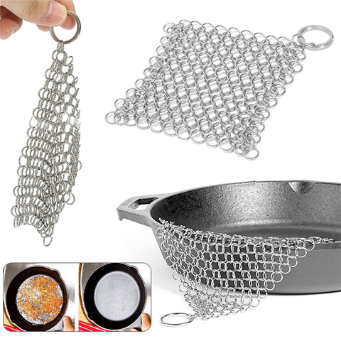 1 Pc argent acier inoxydable fonte nettoyant chaine autolaveuse maison ustensiles de cuisine propre pour Skillets gril casseroles ► Photo 1/6