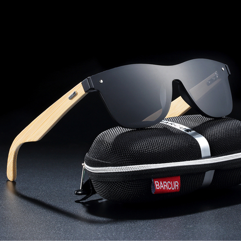 BARCUR – lunettes de soleil surdimensionnées en vrai bambou pour hommes et femmes, Protection UV, 100% ► Photo 1/6