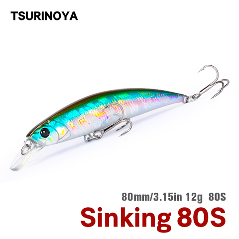 TSURINOYA – leurre méné coulant rigide de grande taille, appât artificiel Wobbler idéal pour la pêche au Rockfish, dans les ruisseaux d'eau douce et salée, 80S, 12g, DW96, 8cm ► Photo 1/6