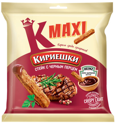 «Кириешки Maxi», сухарики со вкусом стейка с черным перцем и соусом барбекю, 80 г ► Photo 1/1