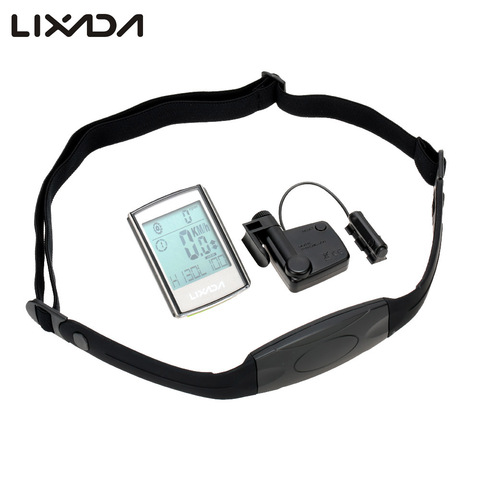 Lixada – compteur de vélo sans fil LCD, multifonctionnel, ordinateur de cyclisme, compteur de vitesse, moniteur de fréquence cardiaque, sangle de poitrine étanche ► Photo 1/6