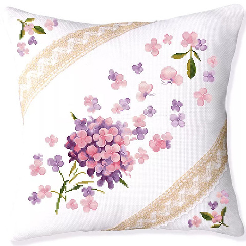 Romantique fleurs volantes jeter taie d'oreiller estampillé point de croix Kit housse de coussin florale, 18.1 pouces ► Photo 1/1