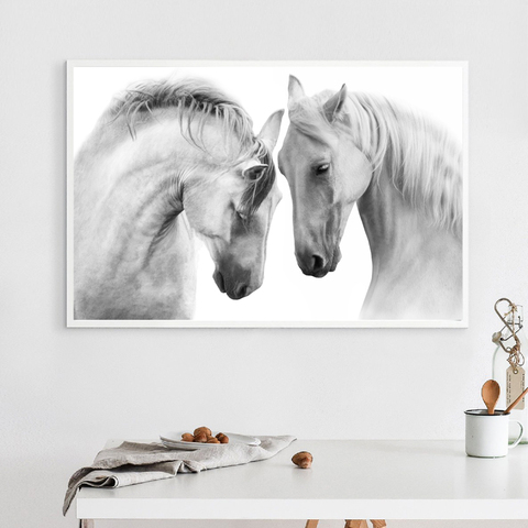 Affiche de photographie moderne chevaux sauvages blancs animaux, toile imprimée, tableau d'art mural de ferme, peinture de décoration de salon ► Photo 1/6