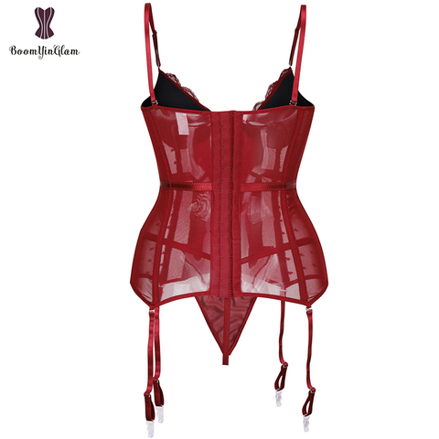 Bonnets rembourrés Corset en dentelle extensible avec string et nœud bretelles amovibles Bustier Lingerie Sexy ► Photo 1/6