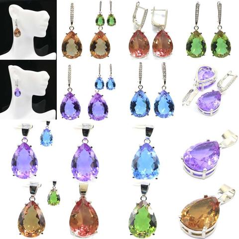 35x13 & 27x13mm vente chaude créé couleur changeante Alexandrite et topaze, cadeau spinelle pour soeur pendentif en argent et boucles d'oreilles ► Photo 1/6