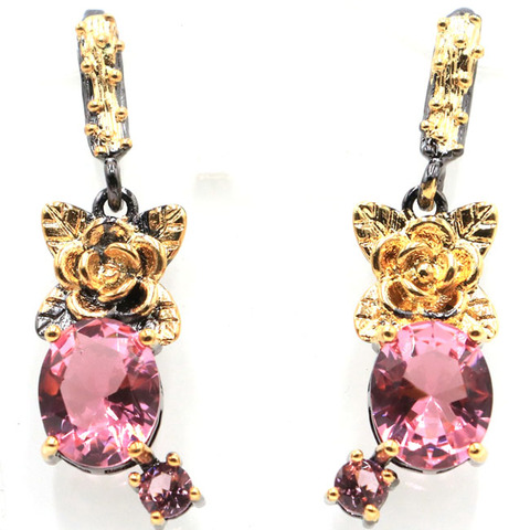 Boucles d'oreilles en Morganite rose Sublime, 40x11mm, cadeau Antique pour filles, noir, or, argent ► Photo 1/2