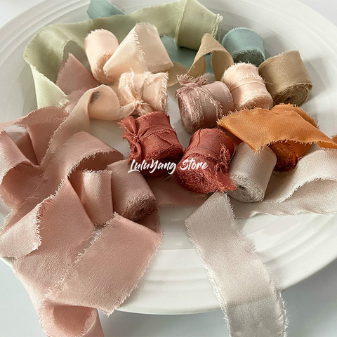 Ruban en Satin de coton avec broderie bord brut en soie Pure, artisanat artisanal, Bouquet de fête de mariage, Invitations, style rustique ► Photo 1/6