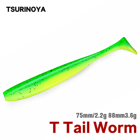 TSURINOYA 75mm 88mm T queue Wrom leurres de pêche leurre souple appâts artificiels Jerkbaits brochet basse Double couleur appâts ► Photo 1/1