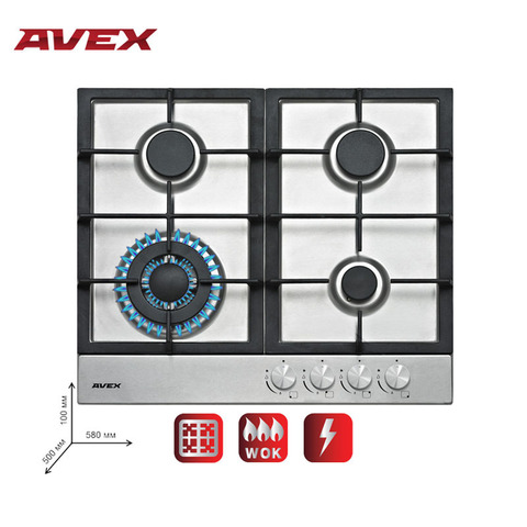 Plaque de cuisson intégrée gaz sur metall avec grilles en fonte AVEX HS 6142 X electroménager gros electroménager gaz Surface de cuisson plaque de cuisson cooke ► Photo 1/6