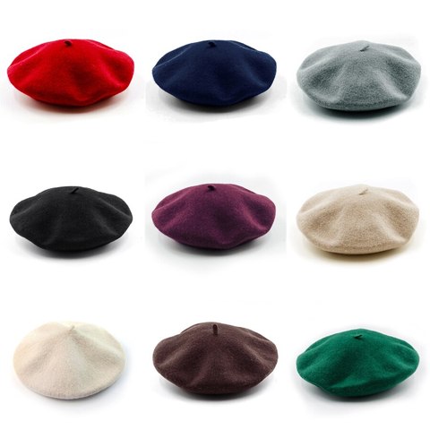 Béret en laine pour femmes, élégant, feutre, chaud, classique français, bonnet, ample, Basque, couleur unie, mode artiste, chapeau, Multi couleurs ► Photo 1/6