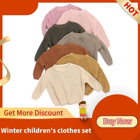 Bébé solide décontracté basique pull col rond épais enfants Slouchy doux laine vêtements pour garçons filles automne hiver chandails à capuche haut ► Photo 1/6