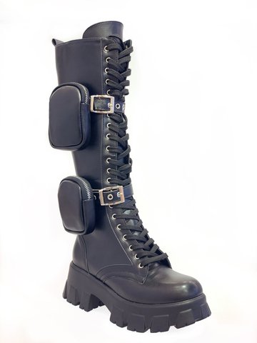 2022 femmes poches bottes en cuir chaussures automne nouveau design de luxe haute plate-forme talon hiver décontracté automne haute base mode élégant bottes chaussures à semelles compensées femmes sac punk bottes chaud de haute qualité bottines avec ... ► Photo 1/1