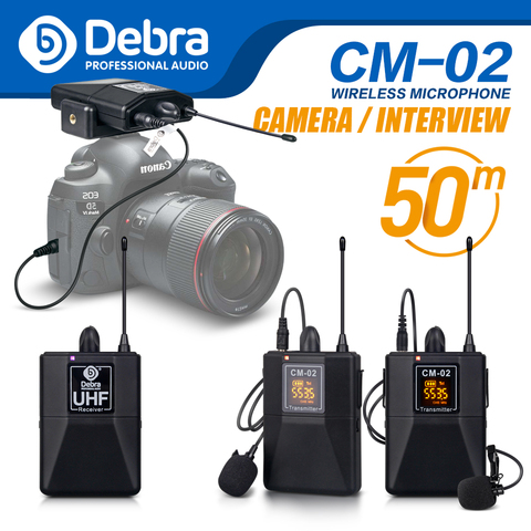 Debra – Microphone sans fil, audio UHF, Lavalier, avec sélection de 30 canaux, portée de 50 mètres, pour appareil photo Reflex numérique, pour faire une interview, enregistrement en direct ► Photo 1/6