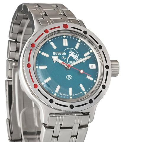 Vostok amphibien 420059 / 2416 militaire russe plongeur montre sous-marine mec Bracelet en acier bleu ► Photo 1/1