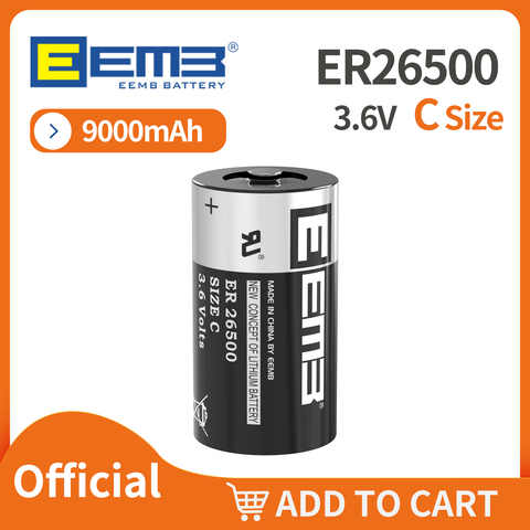 1 PIÈCES EEMB ER26500 3.6V 9000mAh C TAILLE batterie AU LITHIUM Li-SOCl2 BATTERIE UL1642 NON Rechargeables Fabricant Livraison Gratuite ► Photo 1/6