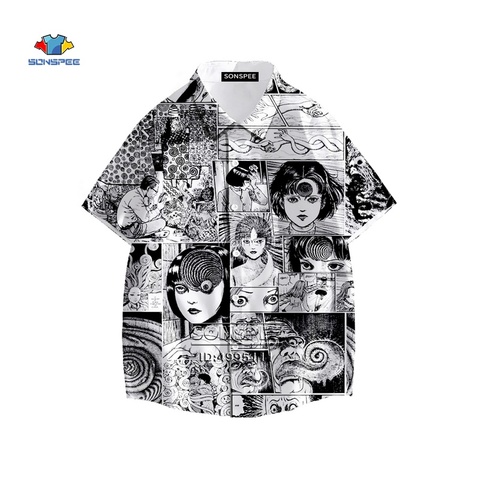 Chemise hawaïenne à manches courtes, imprimé en 3D, Manga d'horreur du japon, Junji Ito ► Photo 1/6