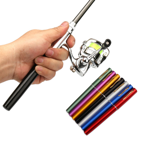 1M / 1.4M poche pliable canne à pêche moulinet Combo Mini stylo pôle de pêche Kit 7 couleurs stylo forme plié tige avec roue de bobine ► Photo 1/6