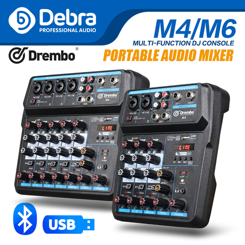 Debra M-4/6 Mini Console de mixage Audio portable avec carte son, USB, alimentation fantôme 48V pour enregistrement sur PC ► Photo 1/6