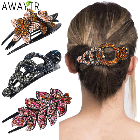 Mode fille strass cheveux griffe arbre feuille géométrique Imitation Barrettes épingle à cheveux rétro cristal pinces à cheveux femmes cheveux accessoires ► Photo 1/6