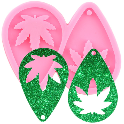 L/M/S Pot feuille chanvre larme goutte cerceau boucles d'oreilles bricolage époxy Silicone moules mode bijoux pendentif Marijuana résine artisanat moule ► Photo 1/6