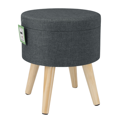 Tabouret de rangement en velours et lin, 1 pièce, pouf rond, multifonction, avec housse amovible, pour la maison ► Photo 1/6