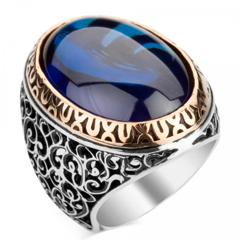 Bague en argent Sterling 925 avec pierre bleue en Zircon pour homme, bijou turc fait à la main, cadeau pour lui ► Photo 1/2