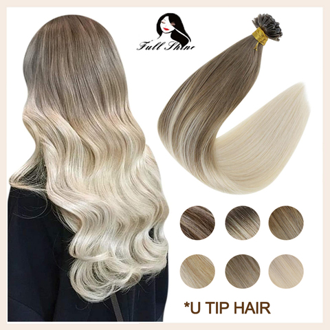 Pleine brillance U pointe Extensions de cheveux Fusion cheveux Balayage couleur kératine colle perles précollées Extensions de cheveux humains 50g Machine Remy ► Photo 1/6