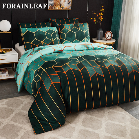 Nordique géométrique Plaid doré housse de couette ensemble 240x220 King Size ensembles de literie taie d'oreiller Double reine couette couvre (pas de drap de lit) ► Photo 1/6