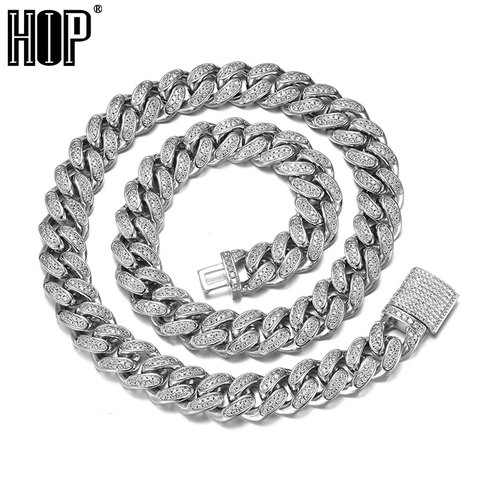 Hip Hop 12MM lourd glacé grande boîte boucle chaîne cubaine cuivre AAA + zircon cubique pierres colliers ras du cou pour hommes bijoux ras du cou ► Photo 1/6