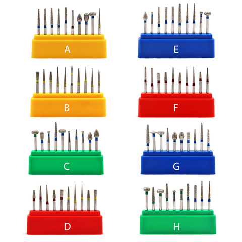 Fraises dentaires en diamant, 10 pièces/ensemble forets de polissage à grande vitesse, ensemble de fraises en acier inoxydable, outils de blanchiment des dents buccales ► Photo 1/1