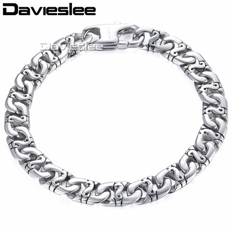 Davieslee – Bracelet en acier inoxydable pour hommes, chaîne Mariner Biker Link, 316L, couleur argent, 9mm, LHB19 ► Photo 1/1