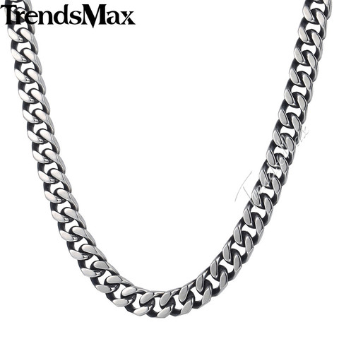 Trendsmax-collier pour hommes et garçons, chaîne en acier inoxydable, coupe cubaine, couleur argent, 8/10/12mm, KKNM142 ► Photo 1/6
