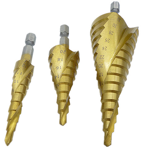 Haute Qualité! 3 pcs HSS Spiral Rainurées Step Exercices de Forage Peu 4mm à 12mm/20mm/32mm Cut Tool Set ► Photo 1/6