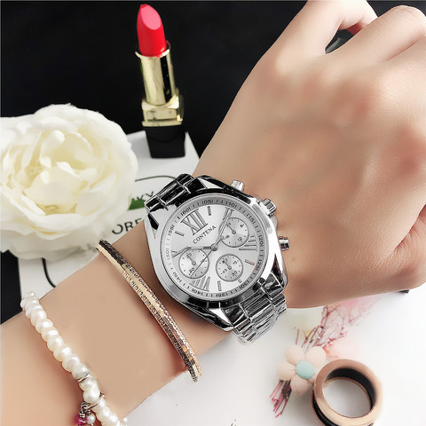 Contient une montre de luxe pour femmes, montre-bracelet à Quartz en acier inoxydable, de grande marque ► Photo 1/6