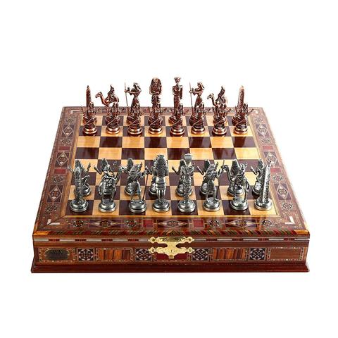 Jeu d'échecs en métal, pièces faites à la main, avec figurines antiques en cuivre, plateau d'échecs en bois naturel massif, rangement à l'intérieur du roi 9 cm ► Photo 1/6