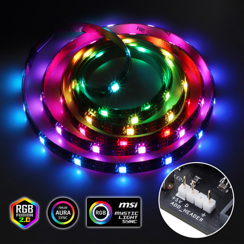 Bande lumineuse Led adressable WS2812B pour pc gamer, pour Gigabyte /MSI/ Asus aura sync board avec 3 broches 5V sur carte mère ► Photo 1/6