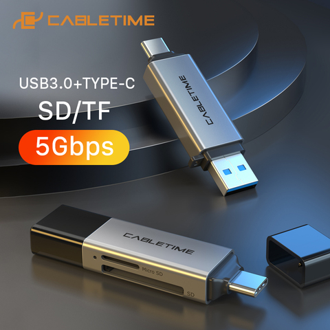 Lecteur de carte CABLETIME USB3.0 et USB type C vers Micro SD TF 2 en 1 adaptateur OTG de mémoire externe pour Xiaomi MacBook Air Pro C376 ► Photo 1/6