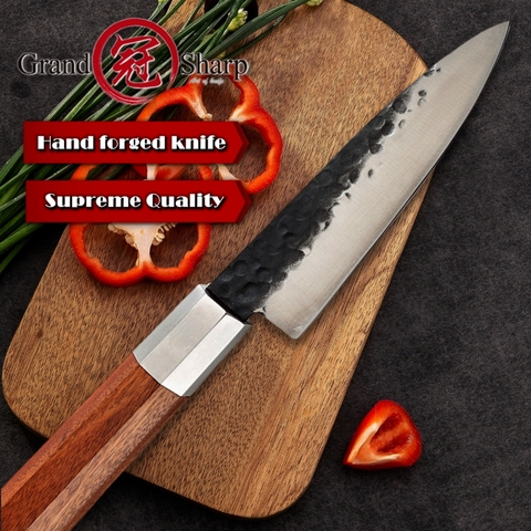 Grandsharp couteau de Chef fait main 5.6 pouces, à haute teneur en carbone 4cr13 acier utilitaire petit utilitaire cuisine japonaise lame martelée outils pour la maison ► Photo 1/6