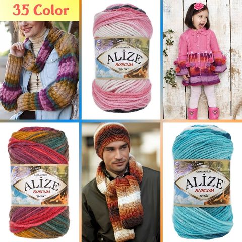 Fil tricoté à la main à motifs (4 pelotes) 32 options de couleurs 210 mètres (100gr) pelote de laine à tricoter à la main + Alize Burcum Batik - Acrylique - Châle - Écharpe - Béret - Couverture - Cardigan - Robe - DIY ► Photo 1/6