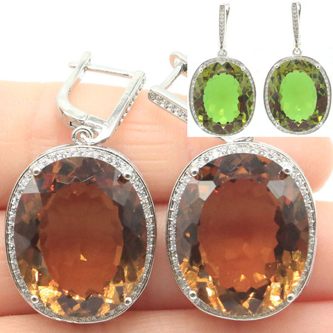 40x21mm Unique grand ovale ensemble de bijoux 17.5g créé couleur changeante Zultanite dames SheCrown argent boucles d'oreilles pendentif accrocheur ► Photo 1/5