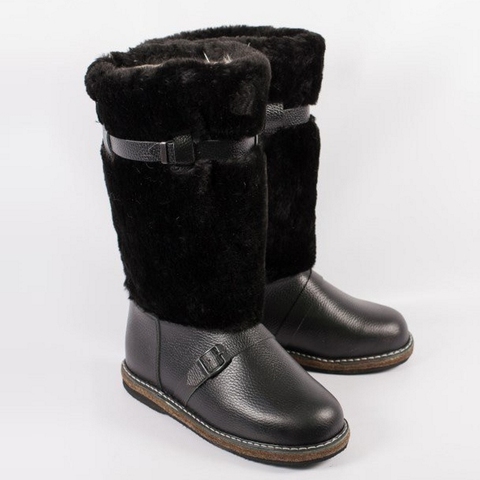 Bottes homme haute noir, peau de mouton naturelle, semelle en feutre, bottes d'hiver, chasse, résistant au gel, laine, pêche ► Photo 1/6