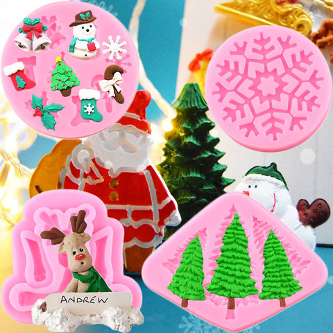 Moules à flocons de neige 3D en Silicone, décoration de noël, cerf, père noël, moule à Fondant, outils de décoration de gâteaux, moules à bonbons et à chocolat ► Photo 1/6